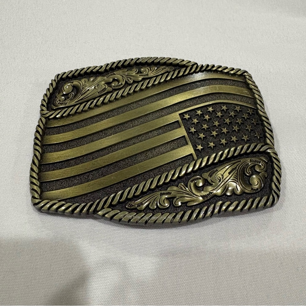 Antique Brass American Flag Belt Buckle - Men Accessories